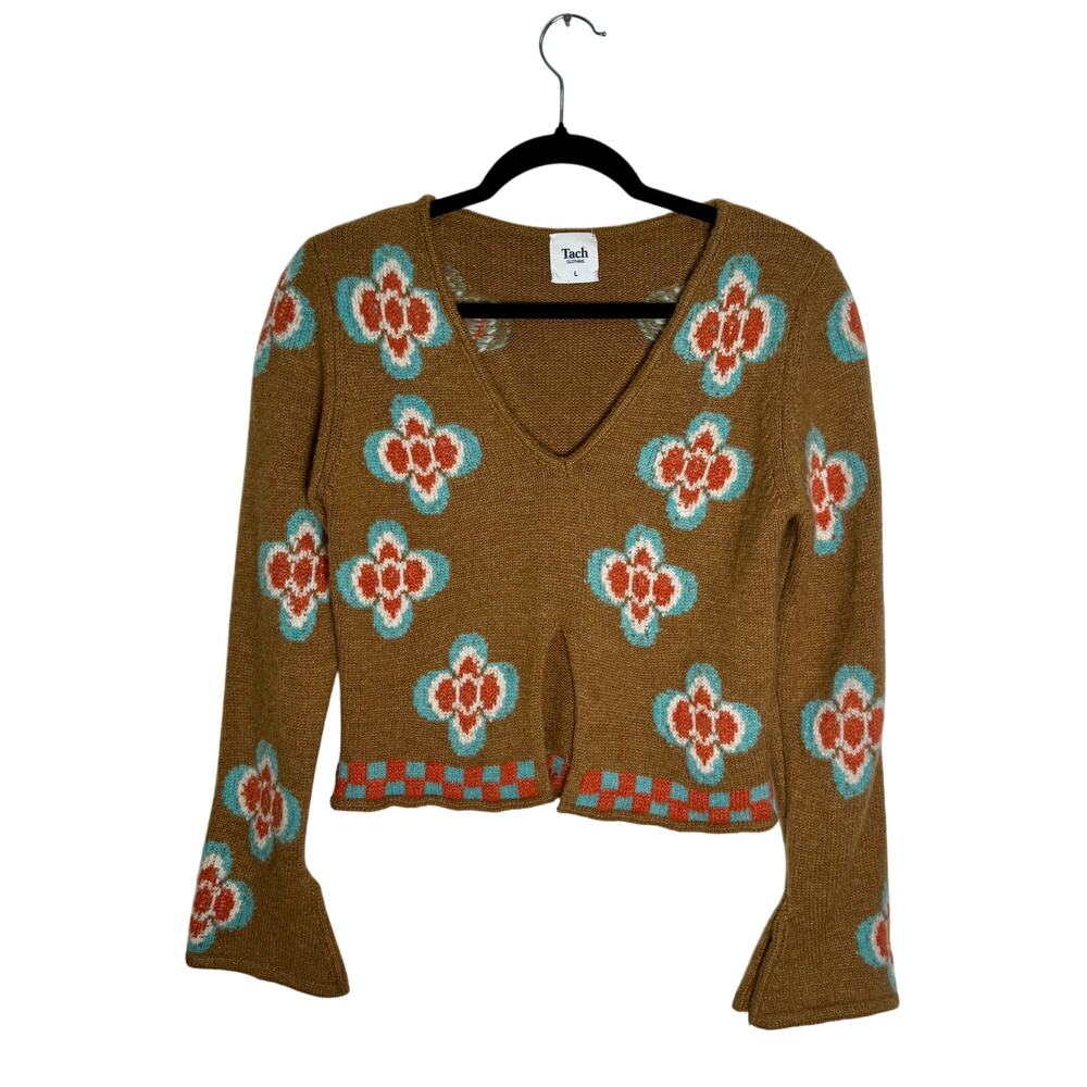 Tach Sweater Women's Large Cropped Cottagecore Fl… - image 1